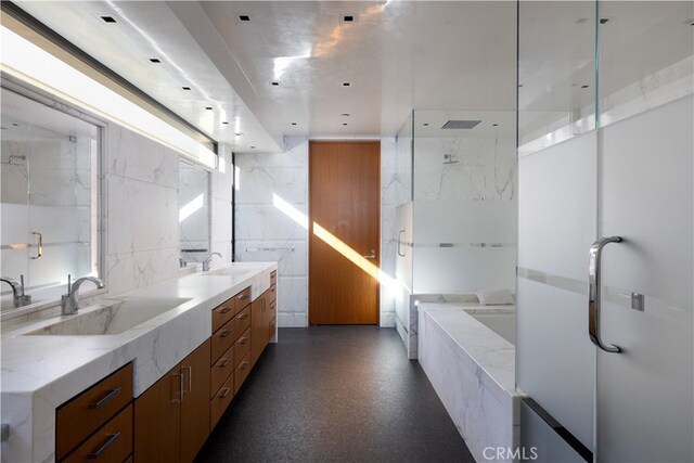 2526 Riviera Dr, Laguna Beach, CA 92651 - full bathroom with a marble finish shower, double vanity, and a bath