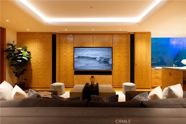 2526 Riviera Dr, Laguna Beach, CA 92651 - cinema room featuring a raised ceiling and recessed lighting