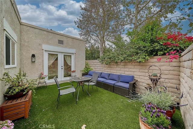 3004 Via Buena Vis Unit C, Laguna Woods, CA 92637 - view of yard with french doors and an outdoor hangout area