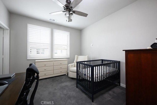 204 Alienta Ln, Rancho Mission Viejo, CA 92694 - bedroom featuring an office area, carpet flooring, a ceiling fan, and a crib