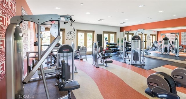 204 Alienta Ln, Rancho Mission Viejo, CA 92694 - gym featuring recessed lighting and french doors