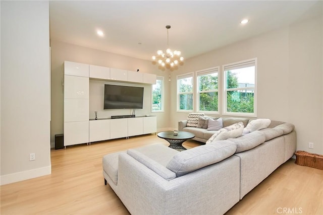 259 Chorus, Irvine, CA 92618 - living area with light wood-style floors, a chandelier, baseboards, and recessed lighting