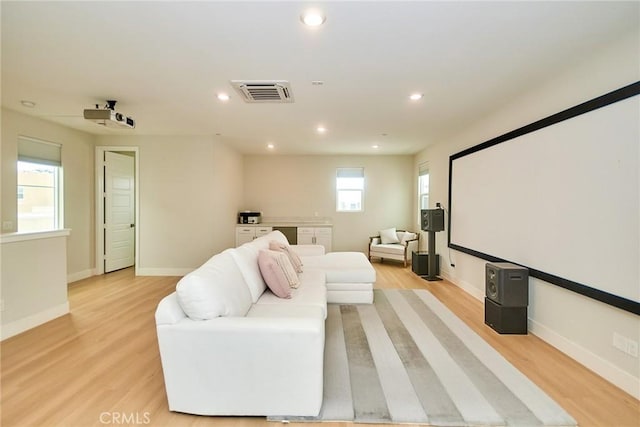 259 Chorus, Irvine, CA 92618 - home theater featuring light wood-style floors, baseboards, and recessed lighting