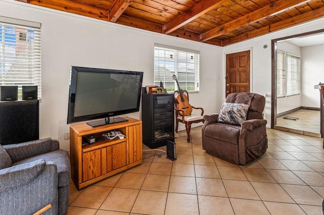 252 Worthington St, Spring Valley, CA 91977 - living area with wooden ceiling, light tile patterned flooring, beamed ceiling, and healthy amount of natural light