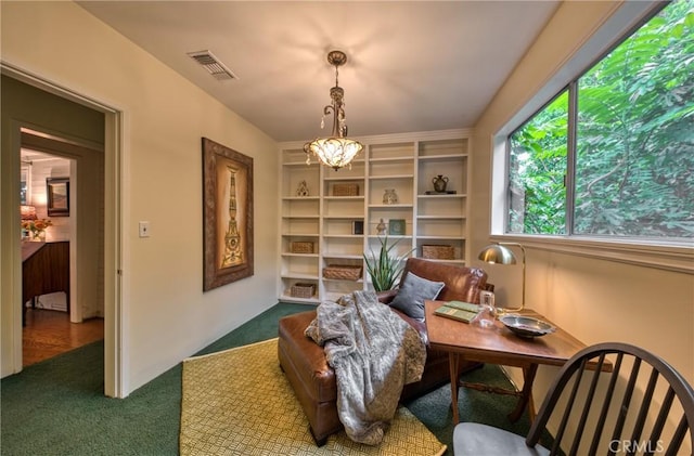 view of carpeted home office
