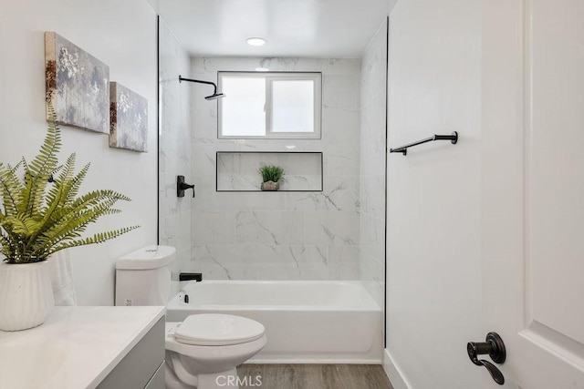 18211 Fairhaven Ave, North Tustin, CA 92705 - full bath featuring vanity, toilet, washtub / shower combination, and wood finished floors