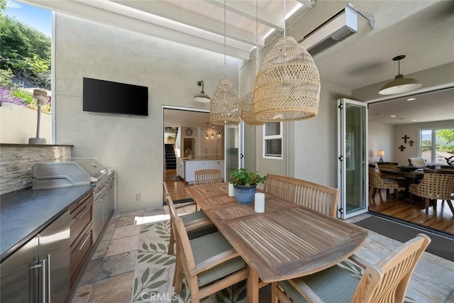 863 Greystone Pl, San Luis Obispo, CA 93401 - dining area featuring stone tile flooring and a chandelier