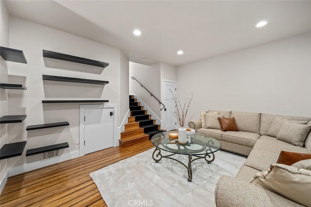 863 Greystone Pl, San Luis Obispo, CA 93401 - living area featuring wood finished floors, stairway, recessed lighting, and baseboards