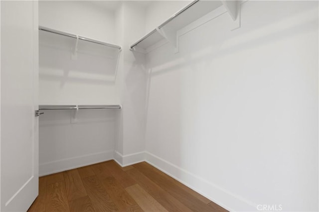 walk in closet with wood finished floors