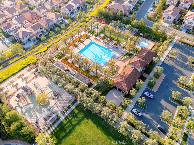 aerial overview of property's location featuring a pool area