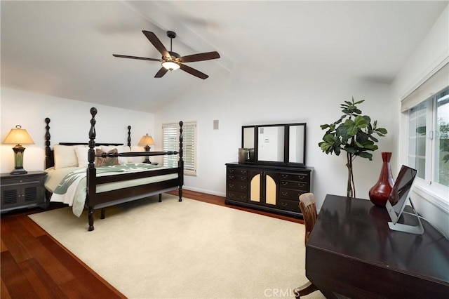 bedroom with wood finished floors and a ceiling fan