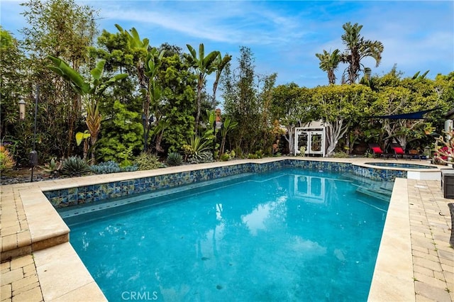view of swimming pool featuring a pool with connected hot tub