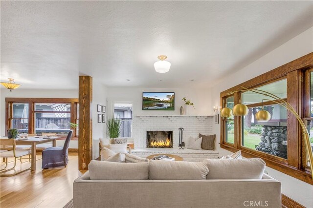 living room featuring a fireplace and wood finished floors