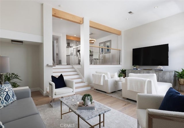 33156 Ocean Bright, Dana Point, CA 92629 - living area featuring wood finished floors, stairway, baseboards, and recessed lighting