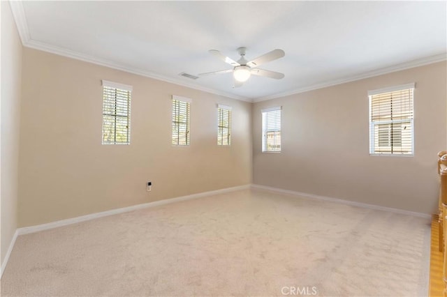 27952 Agapanthus Ln, Valencia, CA 91354 - unfurnished room with ornamental molding, ceiling fan, light colored carpet, and baseboards