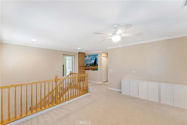27952 Agapanthus Ln, Valencia, CA 91354 - unfurnished room with ornamental molding, light colored carpet, a ceiling fan, baseboards, and recessed lighting