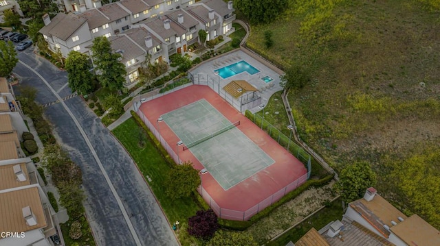 drone / aerial view of a pool