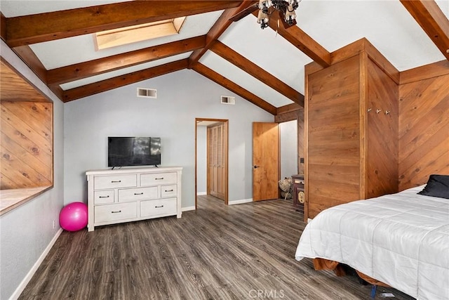 14177 Racine Cir, Magalia, CA 95954 - bedroom featuring dark wood-type flooring, baseboards, and a skylight