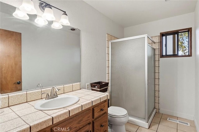 14177 Racine Cir, Magalia, CA 95954 - bathroom with a stall shower, tile patterned flooring, toilet, and vanity