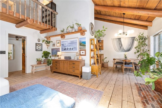 7900 San Clemente Ave, Atascadero, CA 93422 - living room with hardwood / wood-style floors, wood ceiling, and a chandelier