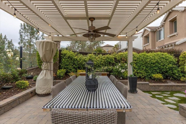 3482 Corte Fortuna, Carlsbad, CA 92009 - view of patio / terrace featuring outdoor dining area, ceiling fan, and a pergola