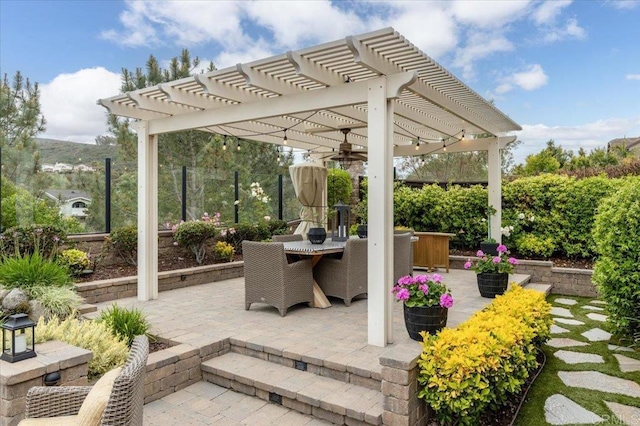 3482 Corte Fortuna, Carlsbad, CA 92009 - view of patio / terrace featuring a pergola, outdoor dining space, and ceiling fan