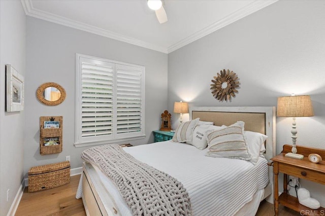 3482 Corte Fortuna, Carlsbad, CA 92009 - bedroom with crown molding, baseboards, wood finished floors, and a ceiling fan