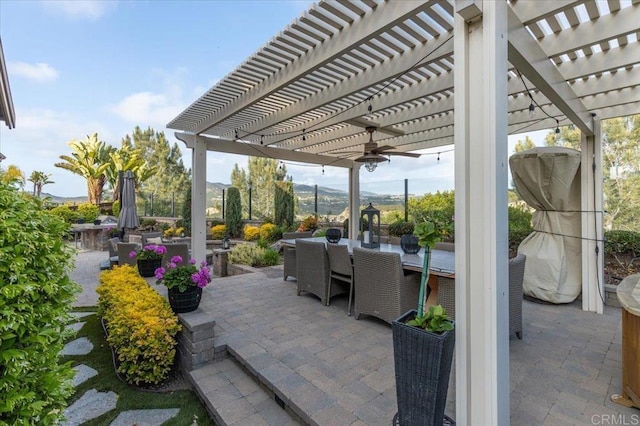 3482 Corte Fortuna, Carlsbad, CA 92009 - view of patio featuring outdoor dining space, a pergola, and a ceiling fan