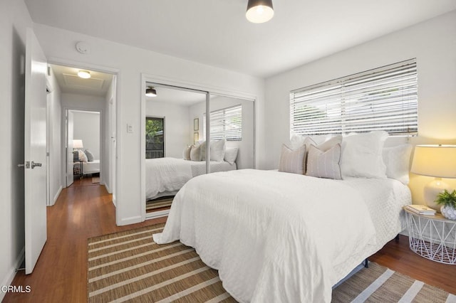 600 Good Hope St, Oak View, CA 93022 - bedroom featuring wood finished floors, a closet, and attic access