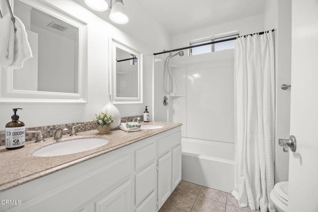 600 Good Hope St, Oak View, CA 93022 - full bath featuring double vanity, shower / bathtub combination with curtain, toilet, and tile patterned floors