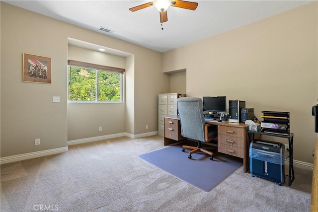 11620 Cenegal Rd, Atascadero, CA 93422 - home office featuring ceiling fan, light carpet, and baseboards