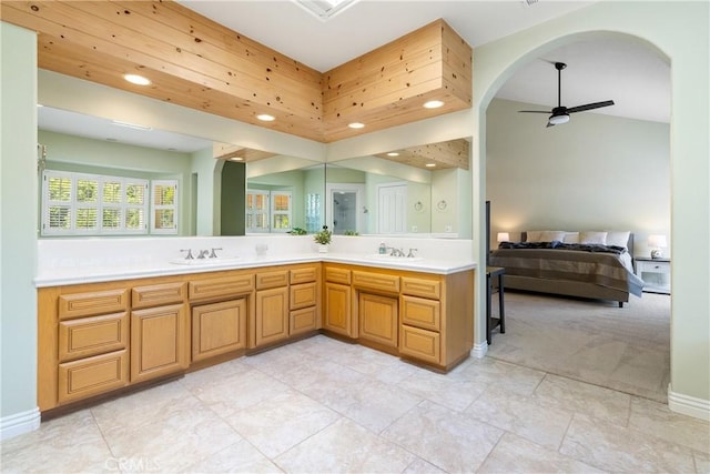11620 Cenegal Rd, Atascadero, CA 93422 - ensuite bathroom featuring ceiling fan, recessed lighting, and double vanity