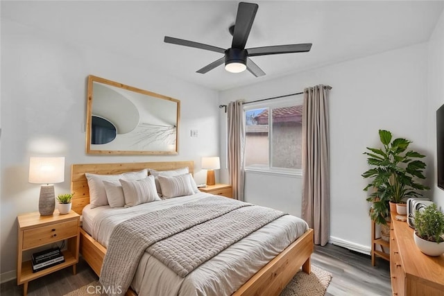1558 Camelot Dr, Corona, CA 92882 - bedroom with wood finished floors, ceiling fan, and baseboards