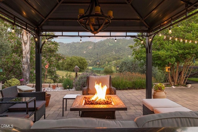 10440 N Karen Ave, Oak View, CA 93022 - view of patio / terrace featuring a gazebo, an outdoor fire pit, and a mountain view