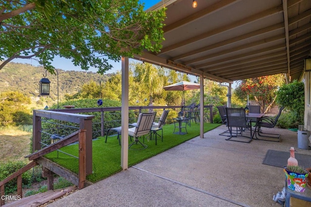 10440 N Karen Ave, Oak View, CA 93022 - view of patio / terrace with outdoor dining space and a mountain view