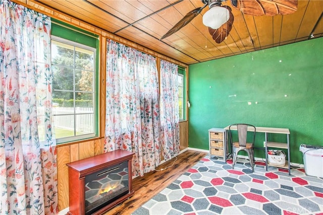 217 Syllmar Cir, Calimesa, CA 92320 - office space featuring wood ceiling, ceiling fan, wood finished floors, and baseboards