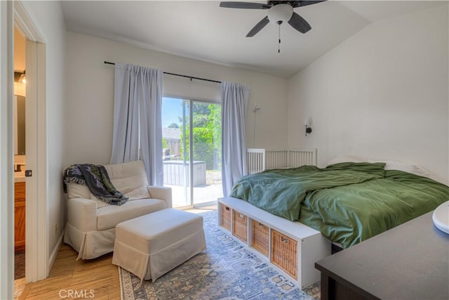 1918 Potter Rd, Chico, CA 95928 - bedroom with access to outside, light wood-style flooring, lofted ceiling, and a ceiling fan