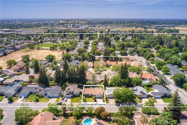 1918 Potter Rd, Chico, CA 95928 - aerial perspective of suburban area featuring property parcel outlined and a pool area