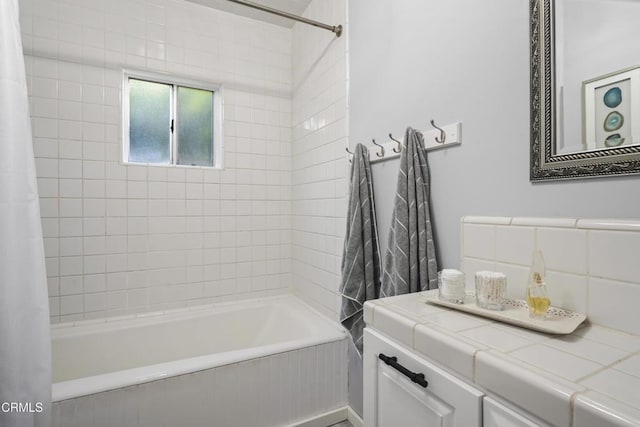 full bathroom with shower / bath combination with curtain