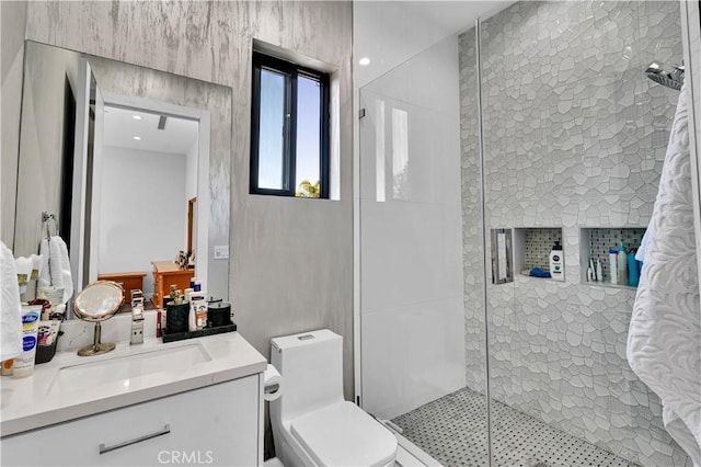 9218 Encino Ave, Northridge, CA 91325 - bathroom with a shower stall, toilet, and vanity