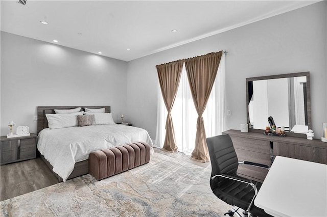 9218 Encino Ave, Northridge, CA 91325 - bedroom with wood finished floors, recessed lighting, and a desk
