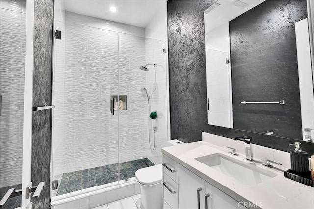 9218 Encino Ave, Northridge, CA 91325 - full bathroom featuring toilet, a stall shower, vanity, and recessed lighting
