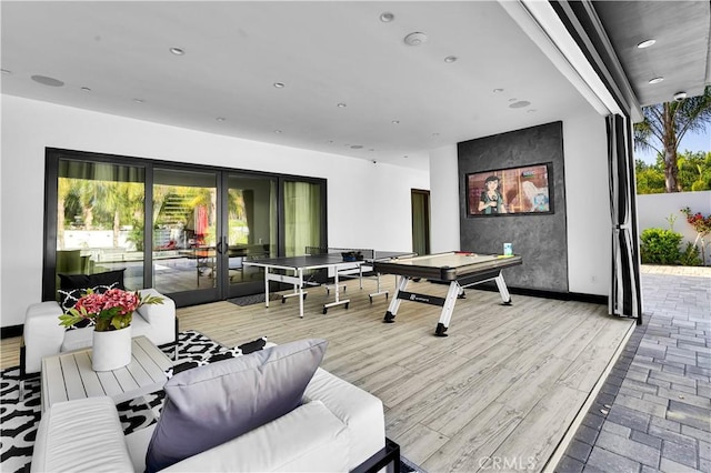 9218 Encino Ave, Northridge, CA 91325 - rec room featuring french doors, recessed lighting, baseboards, and wood finished floors