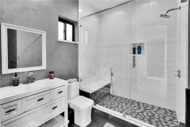 9218 Encino Ave, Northridge, CA 91325 - bathroom with a stall shower, toilet, and vanity