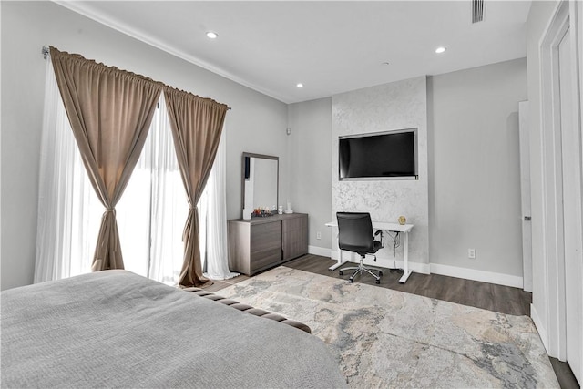 9218 Encino Ave, Northridge, CA 91325 - bedroom featuring wood finished floors, recessed lighting, baseboards, and a desk