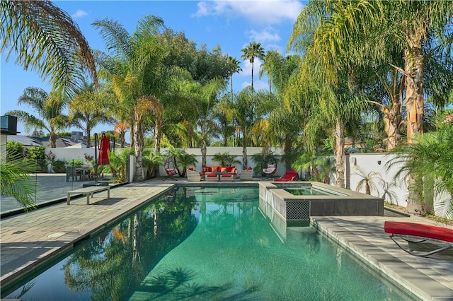 9218 Encino Ave, Northridge, CA 91325 - view of pool with an in-ground hot tub, a fenced backyard, and a patio area