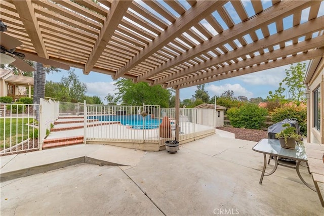 view of patio with fence and a pergola