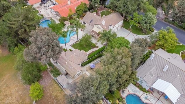 aerial view of a pool area