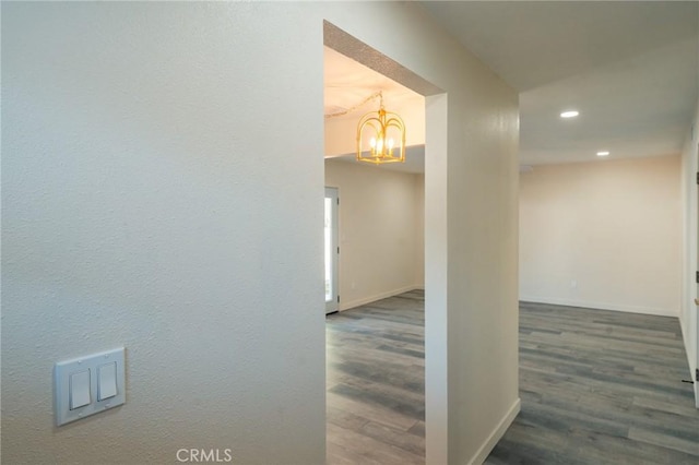 818 Invergarry St, Glendora, CA 91741 - corridor featuring a chandelier, recessed lighting, wood finished floors, and baseboards