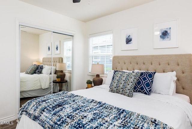 16247 E Bellbrook St, Covina, CA 91722 - bedroom featuring a closet, wood finished floors, and ceiling fan
